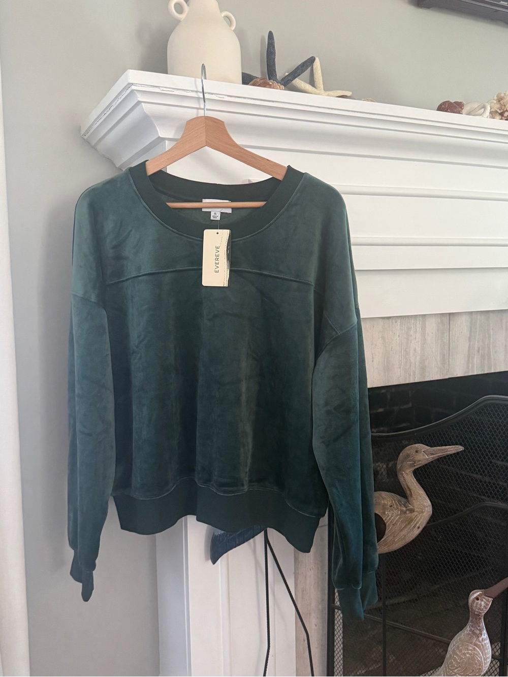 Evereve Velour Green Velvet Pullover Sweatshirt